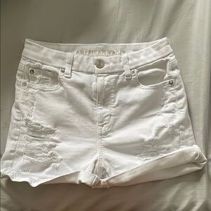American Eagle Outfitters White Distressed Jean Shorts